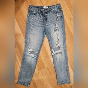 KanCan Light Paint Splatter Distressed Boyfriend Jeans